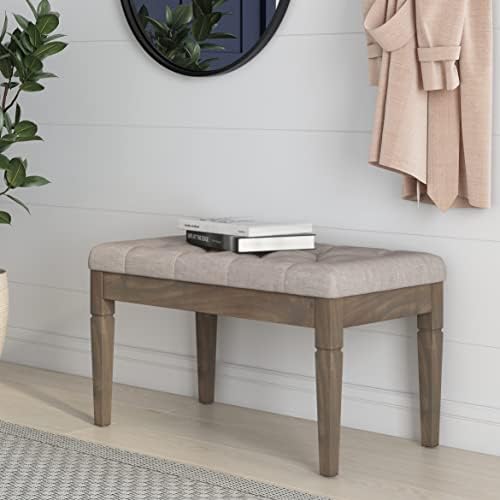 SIMPLIHOME Waverly 28" Wide Linen Look Rectangle Ottoman in Natural