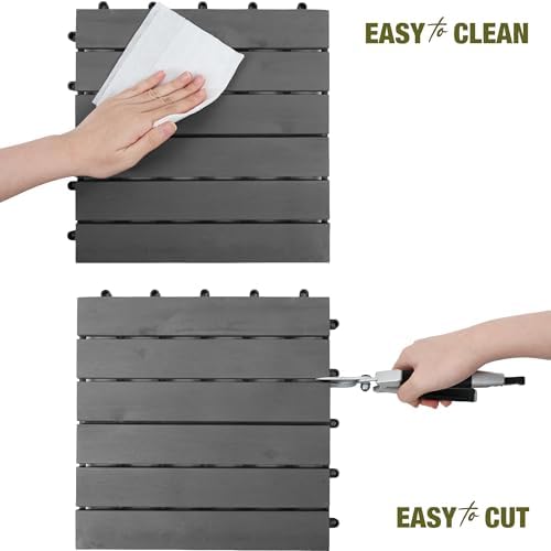 Acacia Wood Interlocking Deck Tiles, Patio & Backyard Tile, 12 in, 9 PCS