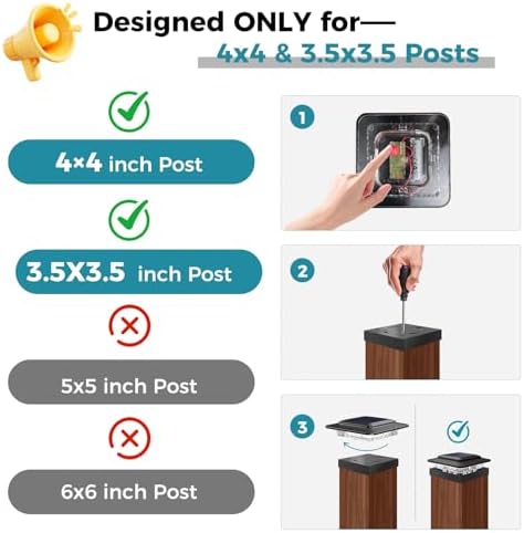 kolpop 4x4 Solar Post Cap Lights Outdoor 16Pack- 3 Color Temperatures& 2 ...