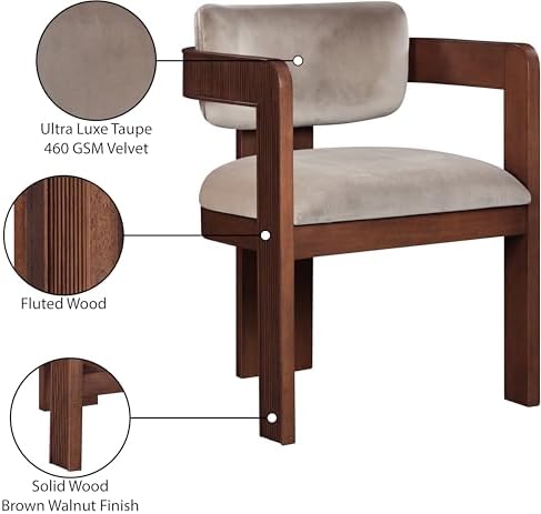 Meridian Furniture Sacha Velvet/Rubberwood Dining Chair, Taupe, Set of 2