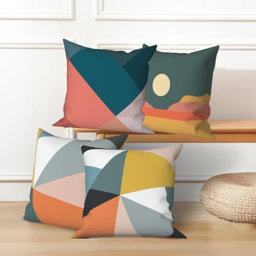 4 Pcs/Set Colorful Pillow Covers Geometry Strip Outdoor Patchwork Geometric S...
