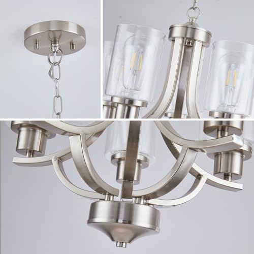 5-Light Dining Room Chandelier,Small Chandeliers Brushed Nickel