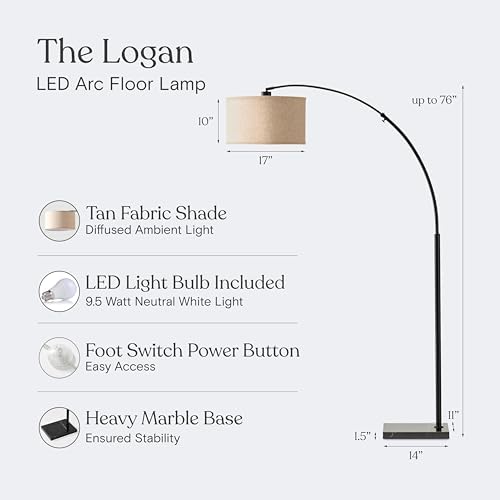 Brightech Logan Arc Floor Lamp, Bright Standing Lamp for Living Rooms, Office...