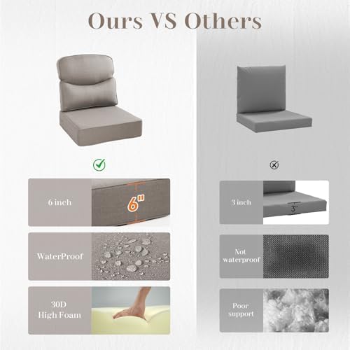 Patio Furniture Replacement Cushions 24 x 24 x 6 Inch, Outdoor Wicker Deep Se...