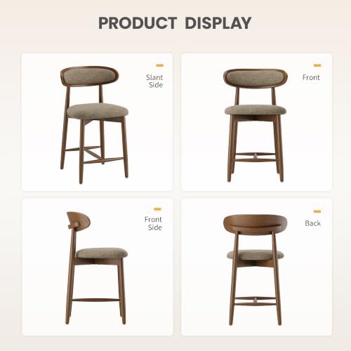 Wooden Bar Stools Set of 2, 24.8” Counter Height Stools with Rubberwood Legs ...