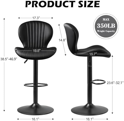 Waleaf Swivel Bar Stools Set of 4, Adjustable Counter Height with Backrest