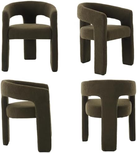 Modern Sherpa Barrel Dining Chair Upholstered Faux Fur Dining Room Chair with...