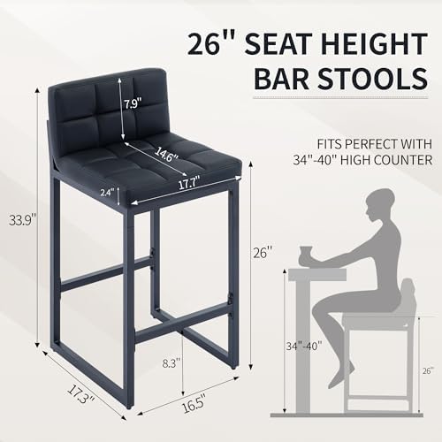 FIRAVOE Bar Stools Set of 4, PU Leather Counter Height Barstools with Low Bac...