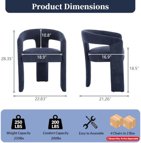 Tmsan Blue Modern Boucle Barrel Dining Chairs Set of 4