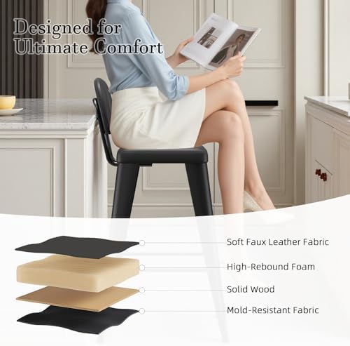 24 Inch Metal Bar stools Set of 4, Upholstered Counter Height Bar Stools with...