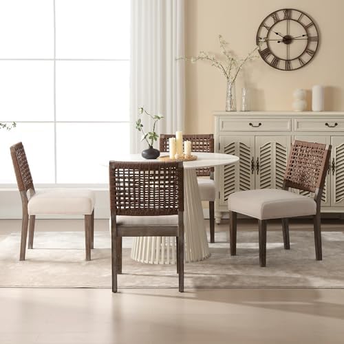 Farmhouse Dining Chairs Set of 4, Modern Linen Upholstered Kitchen Chairs wit...