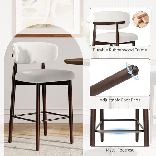 Garvee 26″ Wooden Bar Stools Set of 2, Counter Height Bar Stools, Beige