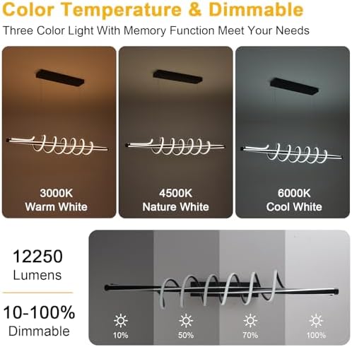 Black Modern Chandelier,Dimmable Black Led Chandelier for Dining Room Light F...