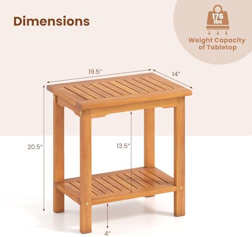 Tangkula Outdoor Side Table, 2-Tier Patio End Table with Slatted Tabletop &am...