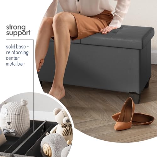 Storage Ottoman Bench with Bins, 43-in Storage Bench for Bedroom End of Bed, ...