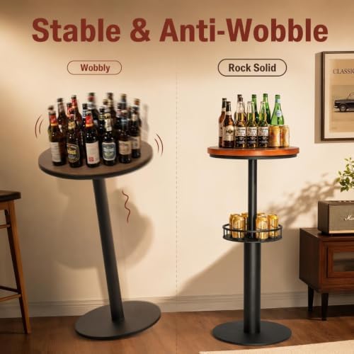 LOKKHAN 42" Tall Rustic Industrial Bar Table with Storage-19.68" Di...