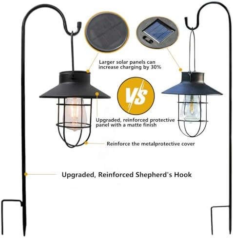 Solar Lantern Hanging Vintage Metal Light with Shepherd Hook