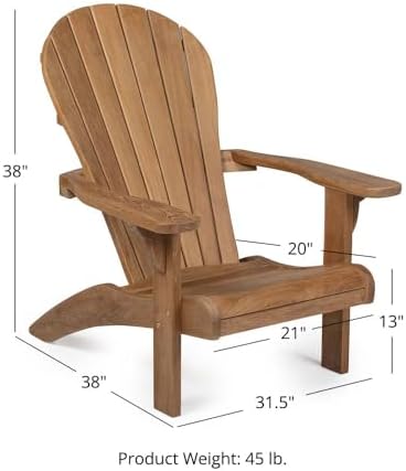Titan Great Outdoors Grade A Teak Adirondack Chair with Footstool for Backyar...