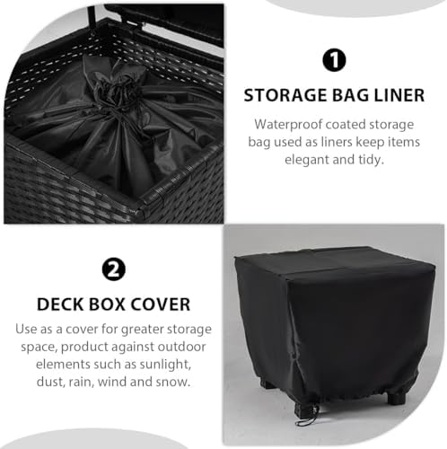 Sundale Black Wicker Storage Box, 13 Gallon Outdoor Deck Bin with Lid