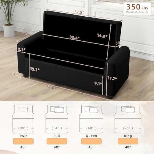 48" Ottoman with Storage, Tufted Storage Ottoman Bench, Convenient Livin...