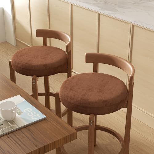 Bar Stools Set of 2, 26" Upholstered Counter Height Bar Chairs, Mid Cent...