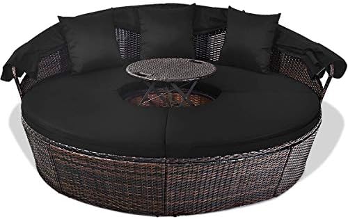 HAPPYGRILL Outdoor Daybed with Canopy, Wicker Rattan Sectional Sofa with Coff...