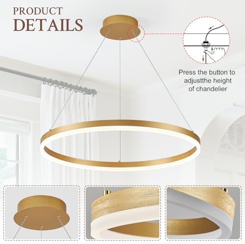 Modern LED Pendant Lighting Ring Chandelier Gold Dimmable LED Chandelier for ...