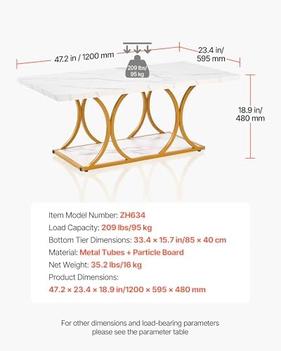 VEVOR Coffee Table, Modern Faux Marble Coffee Table, Large 2-Tier Rectangle C...
