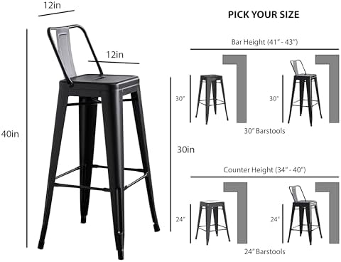AC Pacific 30” Metal Barstool Set of 2 – Country Rustic Style with Low Back, ...