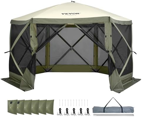 VEVOR 12x12ft Pop Up Gazebo Tent with Mosquito Netting, 6 Removable Wind Pane...