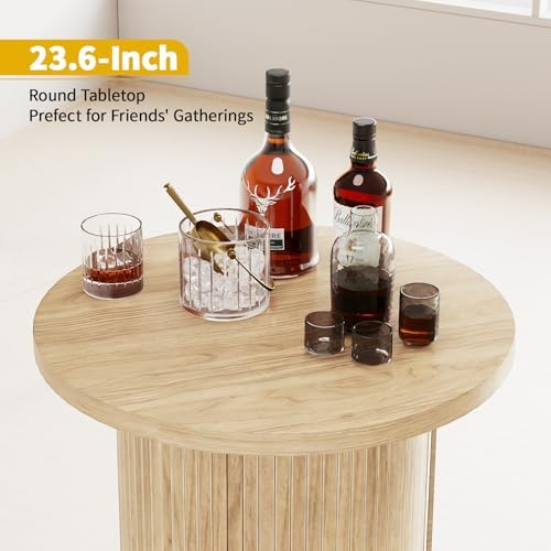 Round Bar Table with 3-Tier Hidden Storage Shelves Slide Door, 36.4''...
