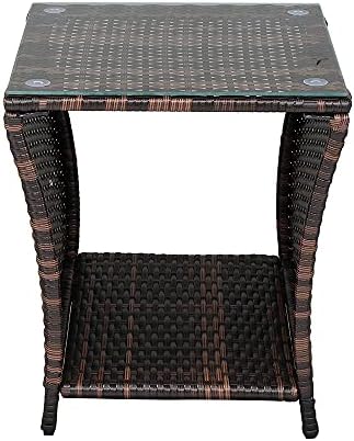 Wicker Rattan Side Table, Outdoor Square Rattan Coffee Table End Table Patio ...