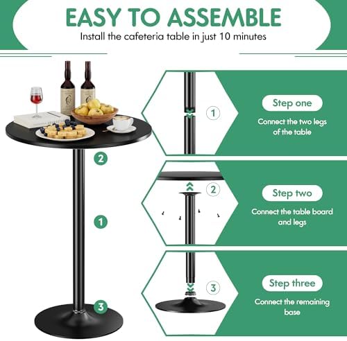 Shahoo Round Bar Table, Cocktail Table with Metal Base & MDF Top, Counter...