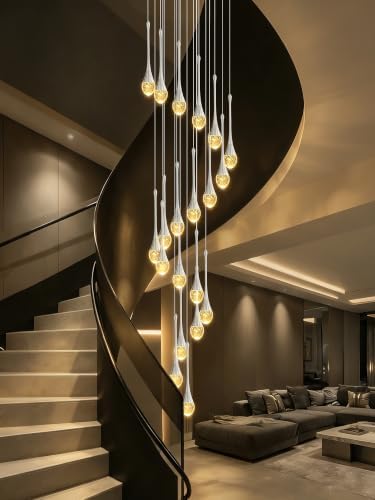 ykolupty H138 Modern Chandelier for High Ceiling 26-Lights Chrome Raindrop Ch...