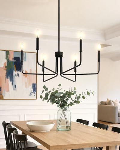 Black Chandelier for Dining Room, Modern 6-Light Farmhouse Chandeliers Lighti...