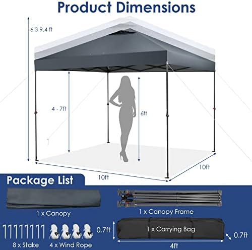 Tangkula 10x10 Ft Pop Up Canopy, Easy Set-up Instant Tent with Center Lock, C...