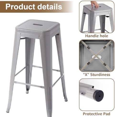 VENI HOME Stackable Metal Bar Stool Backless Indoor-Outdoor Counter Stools Fu...