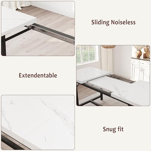 IDEALHOUSE 3 Piece Dining Table Set for 4-6, 63" Extendable Thick Metal ...