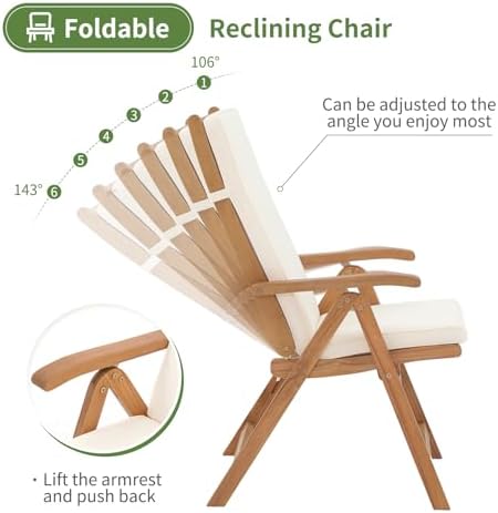 OC Orange-Casual Folding Patio Dining Chair Set of 2, Wood Chair, Beige