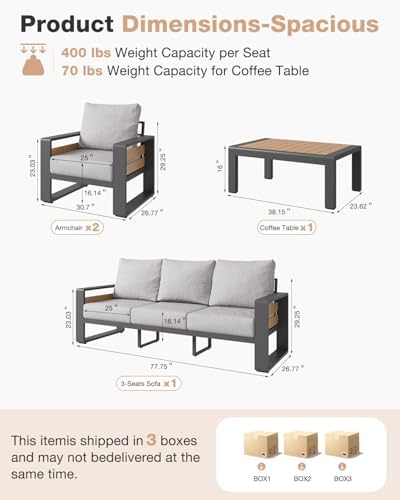Aoxun Aluminum Patio Furniture Set, 5 Seats Luxury Outdoor Sectional with 6&q...