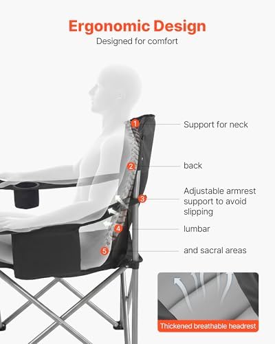 VEVOR Oversized Camping Folding Chair, Portable Heavy Duty Outdoor Quad Lumba...