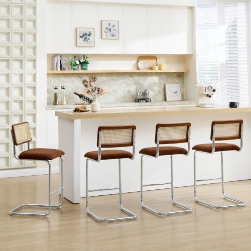 ONEVOG 26" Mid-Century Rattan Counter Height Bar Stools, Brown, Set of 2