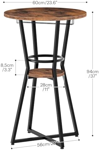 HOOBRO Round Bar Table, 2-Tier Counter Height Pub Table with Wine Glass Holde...
