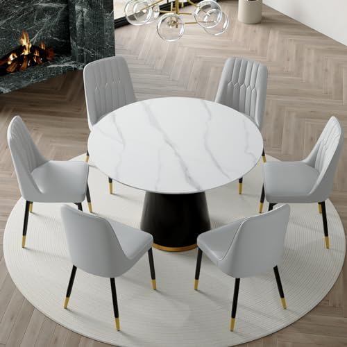 Round Dining Table Set for 6, 45" Round Wooden Dining Set with Cushioned...