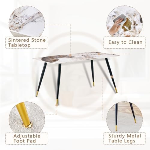 7 Piece Dining Table Set, Dinner Table Set for 6, Sintered Stone Kitchen Tabl...
