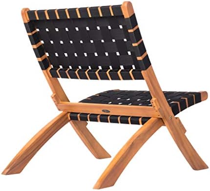 Patio Sense Sava Outdoor Folding Chair | Acacia Wood Construction | Black Wov...