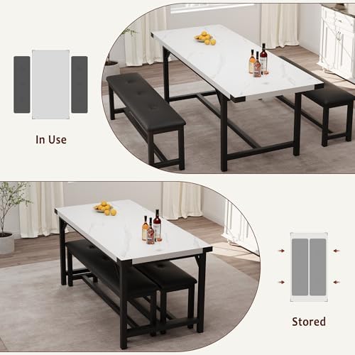 IDEALHOUSE 3 Piece Dining Table Set for 4-6, 63" Extendable Thick Metal ...