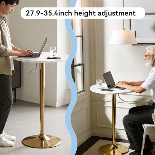 Round Bar Table Gold Metal Base Height Adjustable 27.9"-35.4"