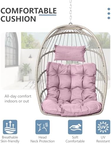SWITTE Egg Chair Outdoor with Stand, Indoor Wicker Hanging Egg Swing, Pink