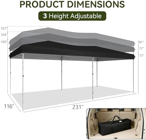 Aoxun 10x20 Pop Up Canopy Tent with 6 Sidewalls, Party Tent, Black